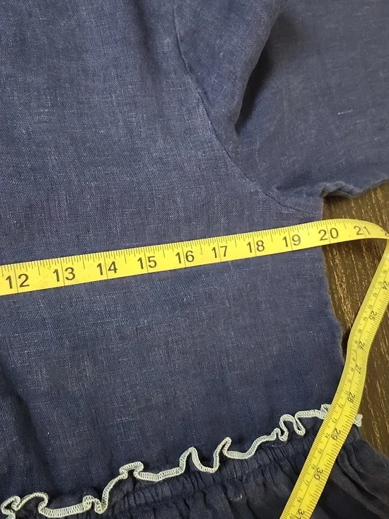 Lintico Navy 100% Linen Lagenlook Jasmine Drawstring Waist Dress Size M - Picture 8 of 8